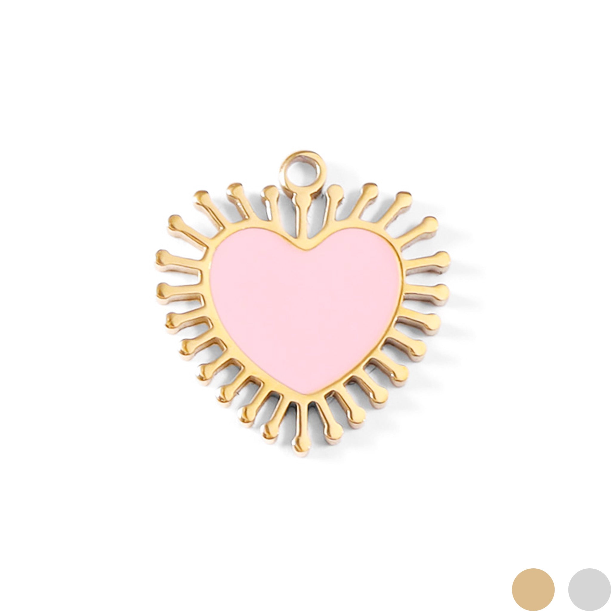 18k Gold PVD Rostfritt stål Epoxy Pink Sun Ray Heart Charm / PDL0028