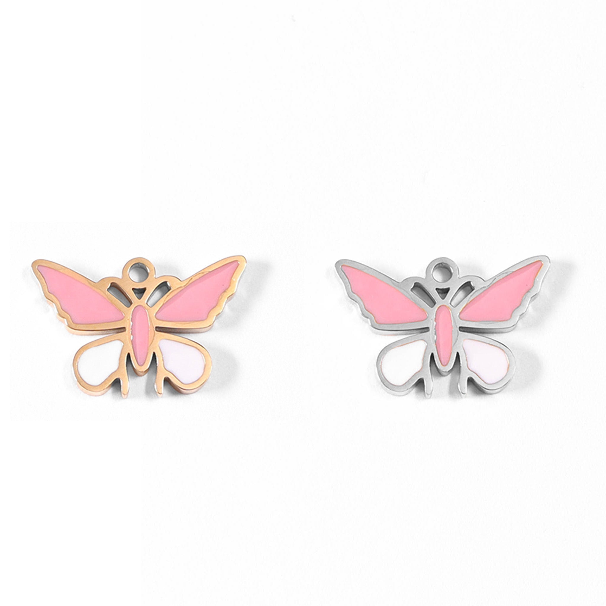 18K Gold PVD Stainless Steel Epoxy Pink and White Butterfly Charm / PDL0030