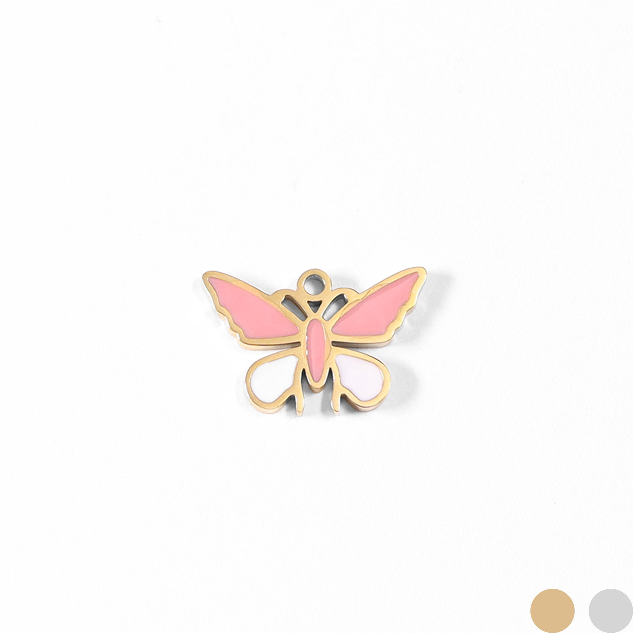 18K Gold PVD Stainless Steel Epoxy Pink and White Butterfly Charm / PDL0030