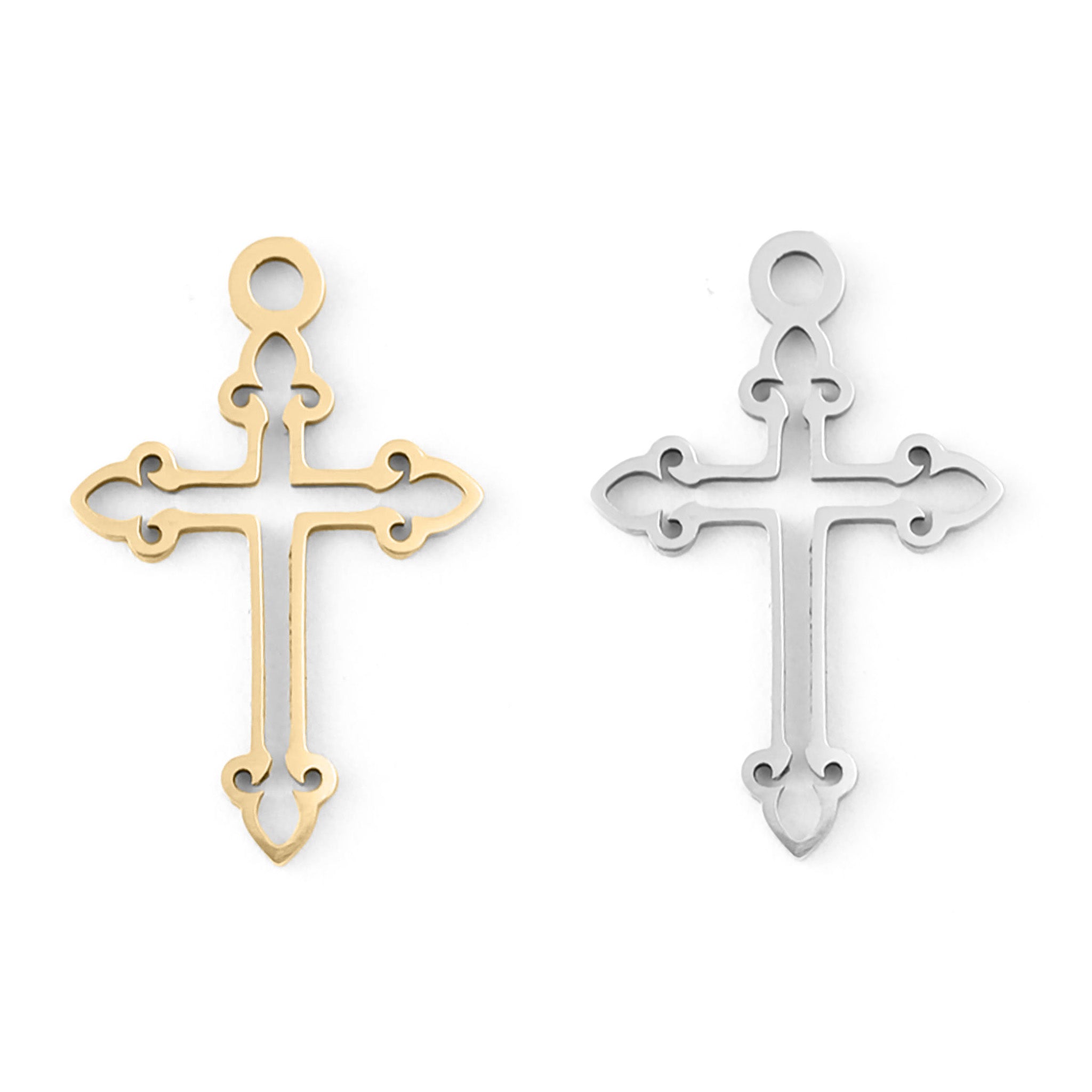 18K Gold PVD Stainless Steel Cross Charm / PDL0033