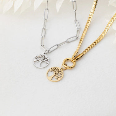 Wholesale jewelry 18K Gold PVD Stainless Steel Tree Of Life Charm- gold and stainless studio 