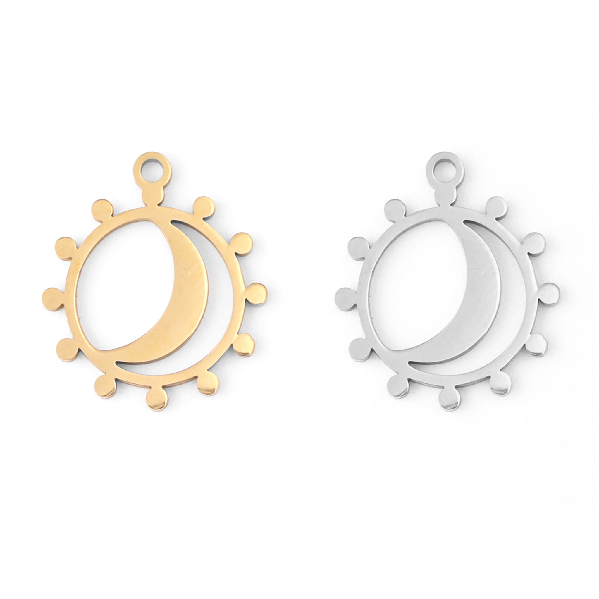 18K Gold PVD Stainless Steel Sun and Moon Charm / PDL0040