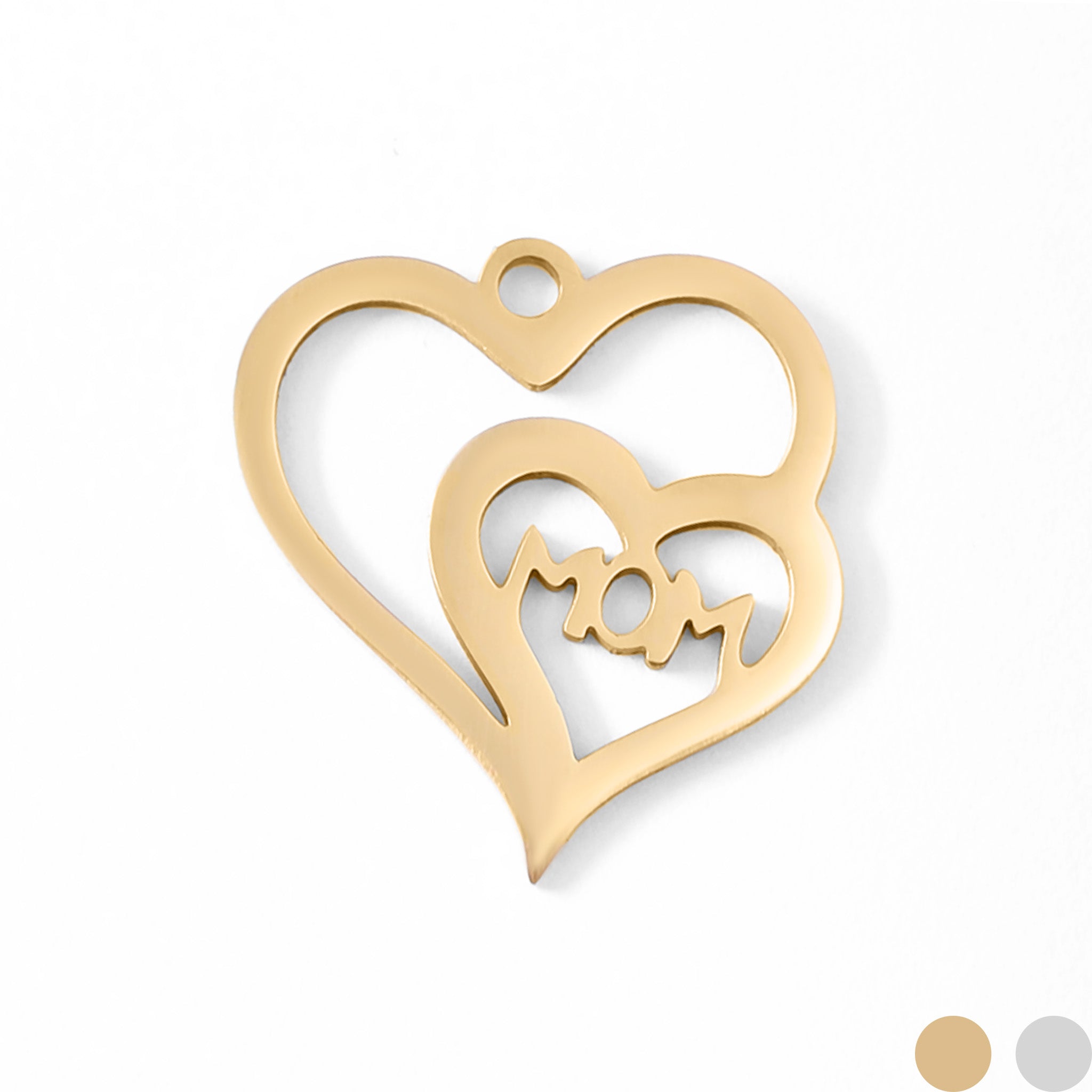 18K Gold PVD Stainless Steel Double Heart Mom Charm / PDL0041