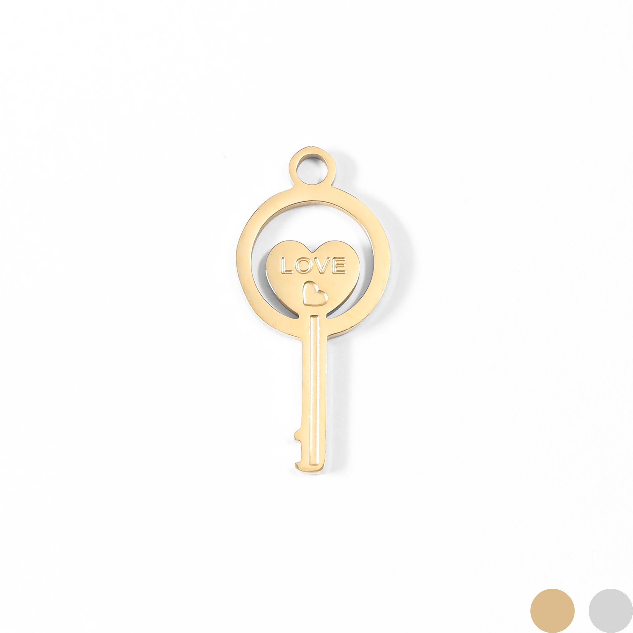 18K Gold PVD Stainless Steel Circle Key Charm / PDL0045