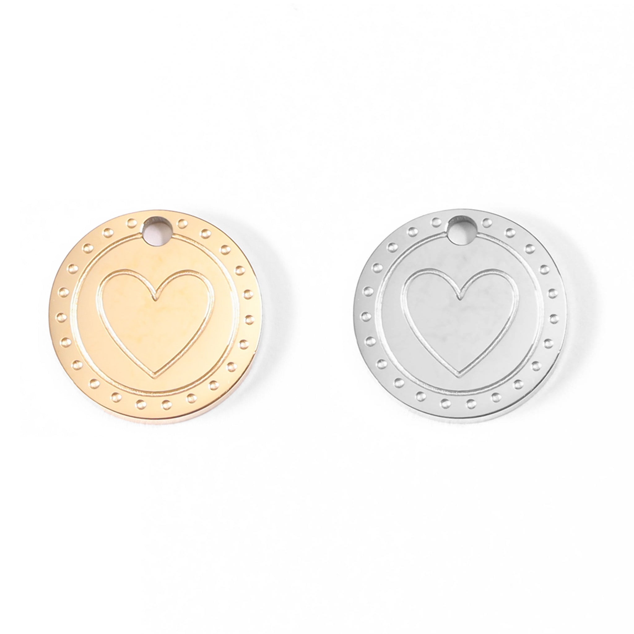 18K Gold PVD Stainless Steel Circle Heart Design Charm / PDL0046