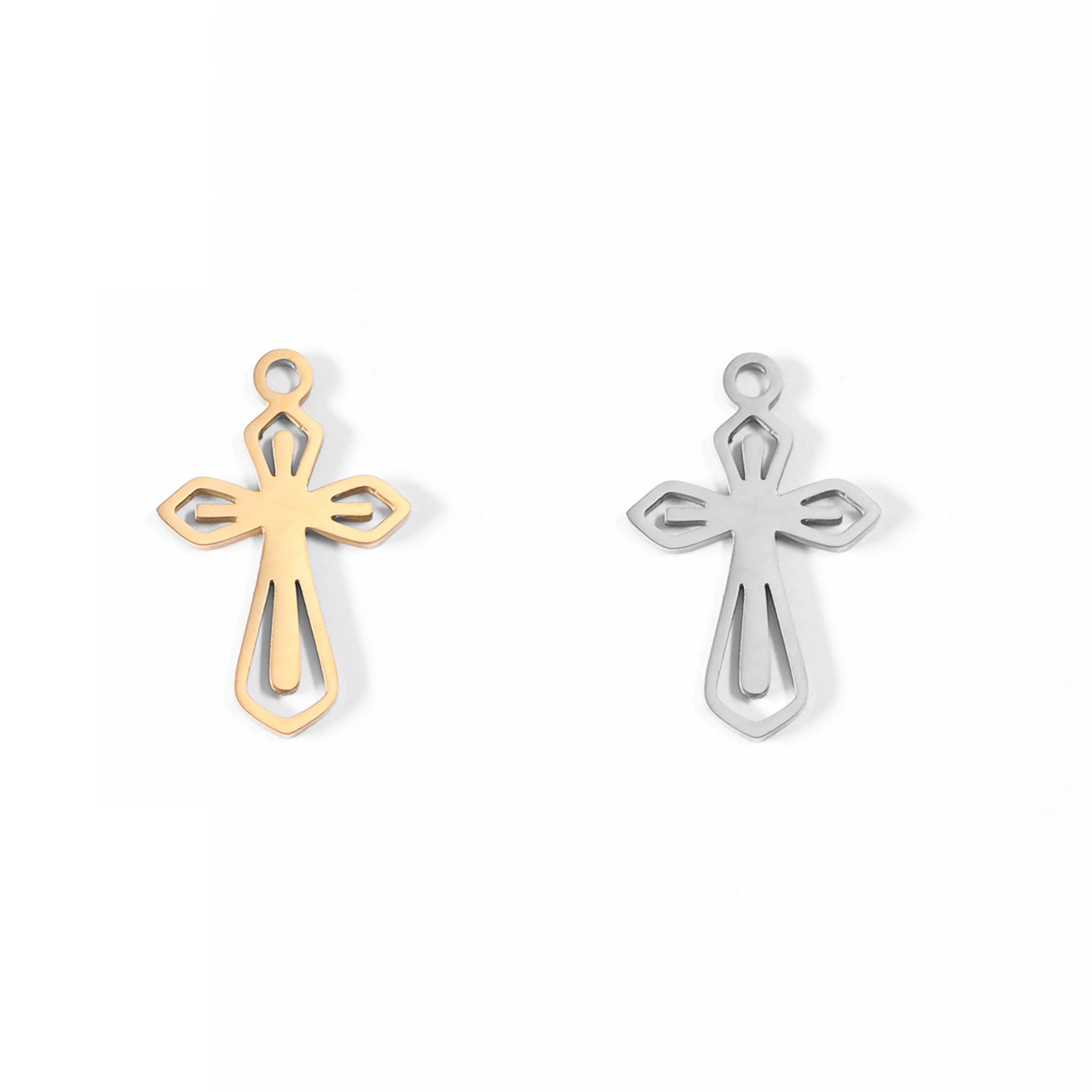 18K Gold PVD Stainless Steel Pointed Cross Charm / PDL0047