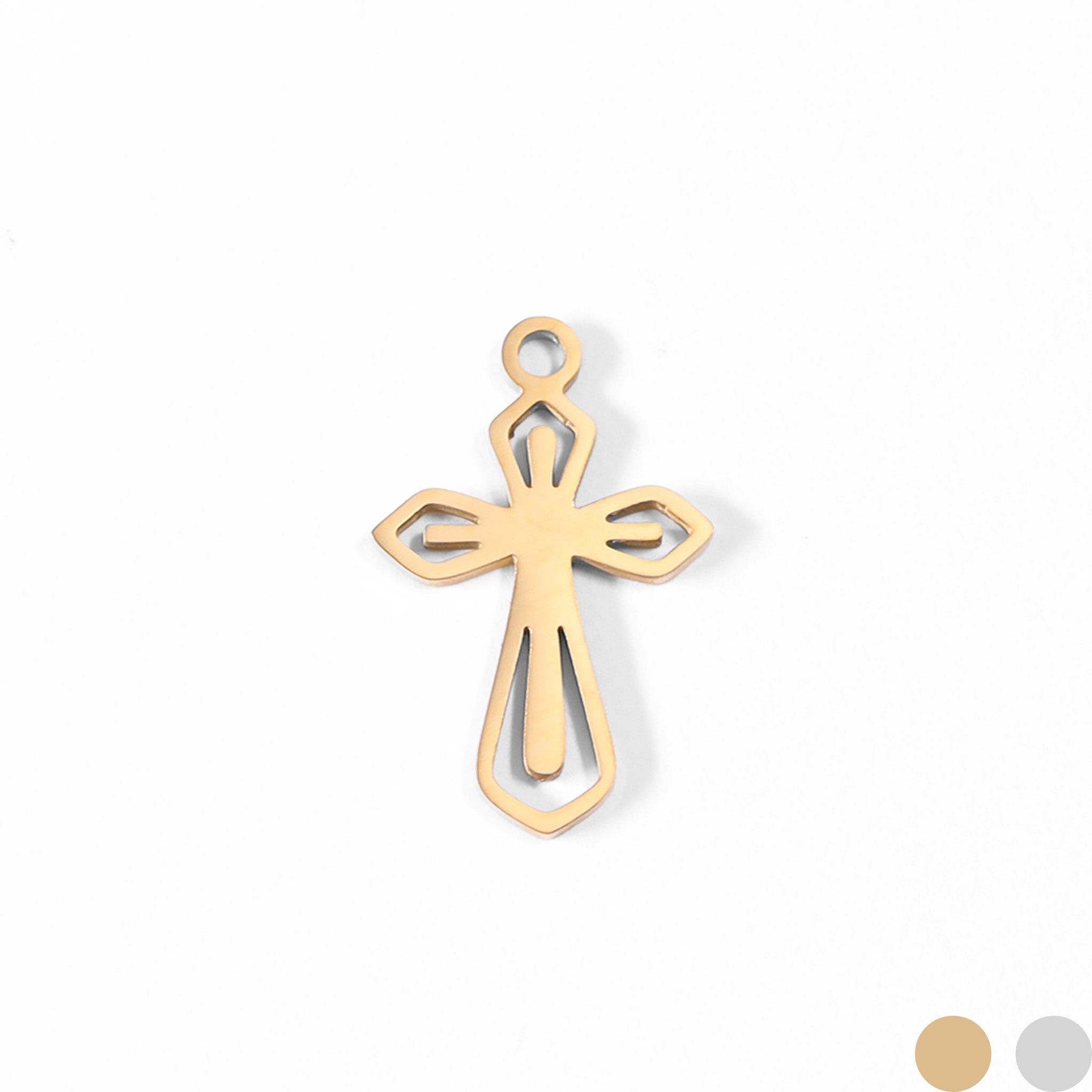 18K Gold PVD Stainless Steel Pointed Cross Charm