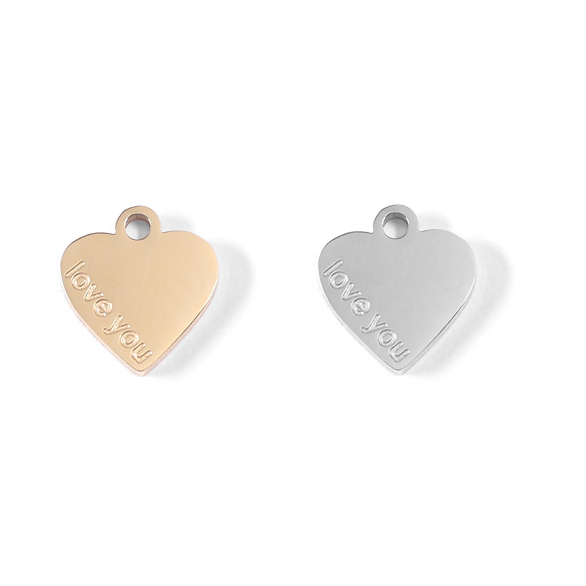 18K Gold PVD Stainless Steel "Love You" Heart Charm / PDL0060