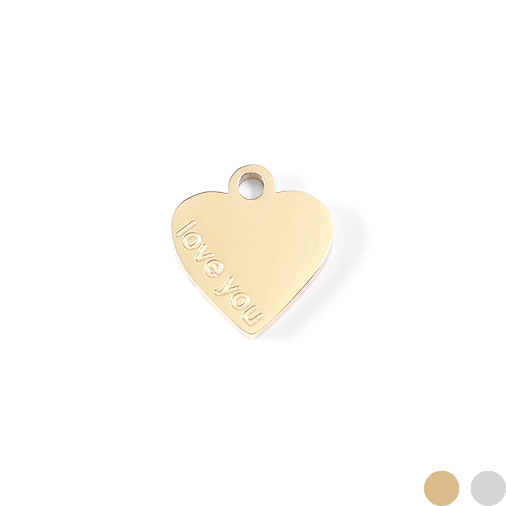 18K Gold PVD Stainless Steel "Love You" Heart Charm / PDL0060