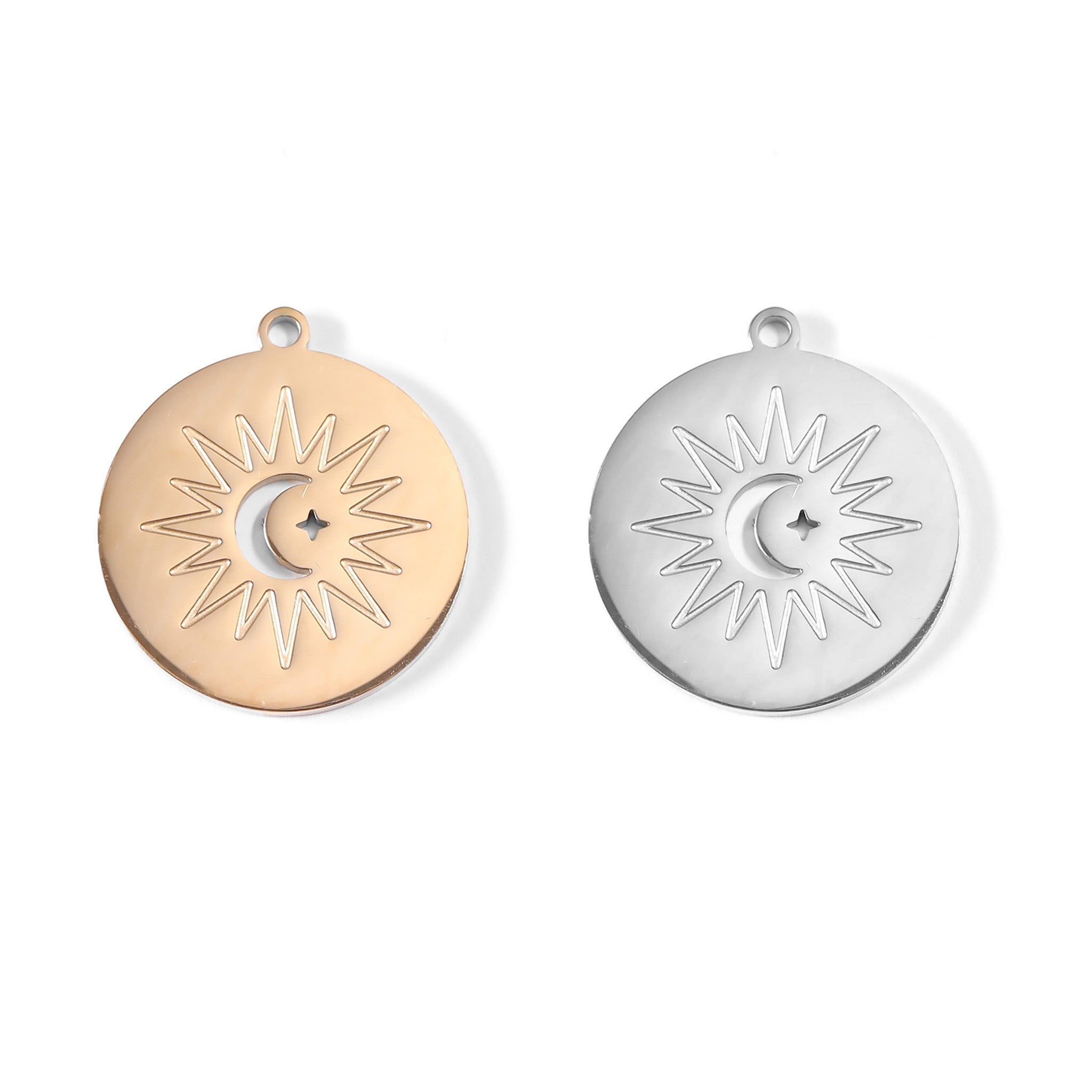 PVD de oro de 18k Gold Acero inoxidable Sol + encanto de luna/PDL0063