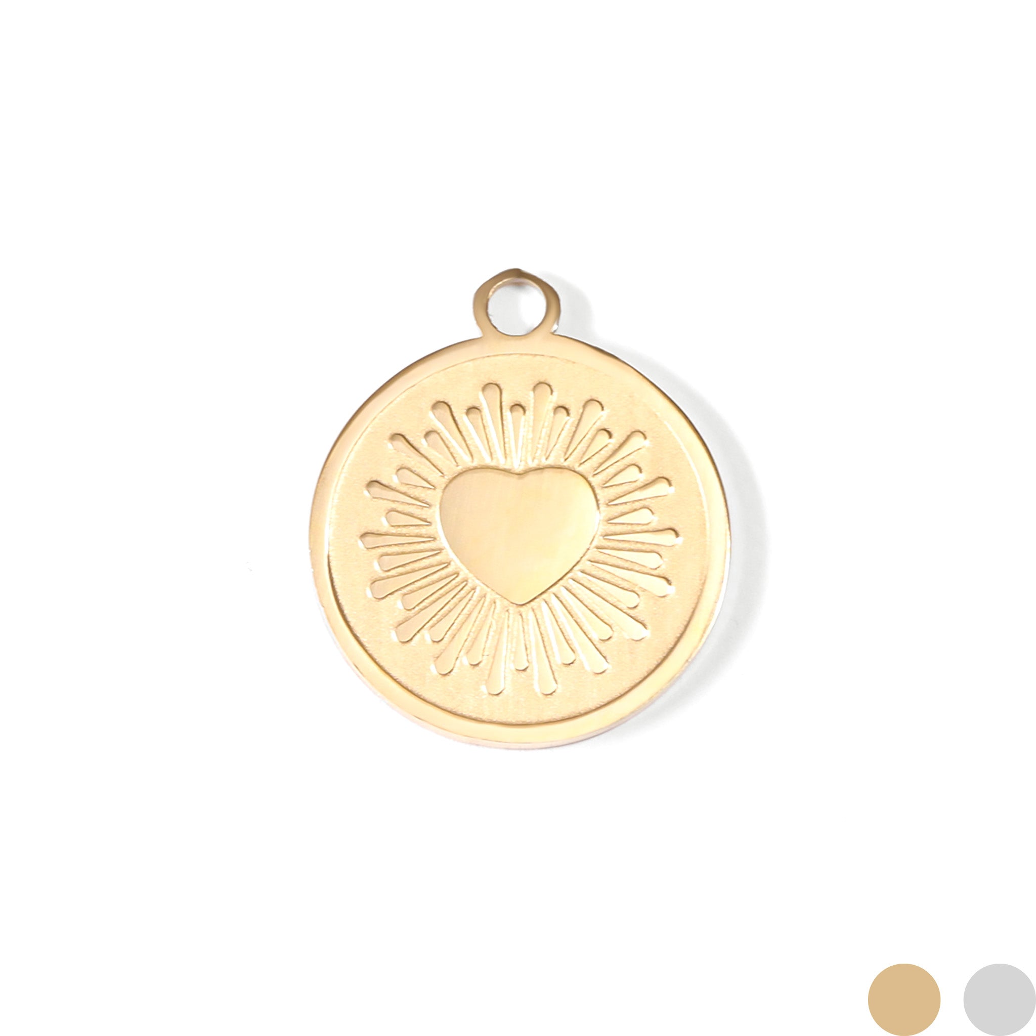 18K Gold PVD Stainless Steel Circle Heart Sun Ray Charm / PDL0065