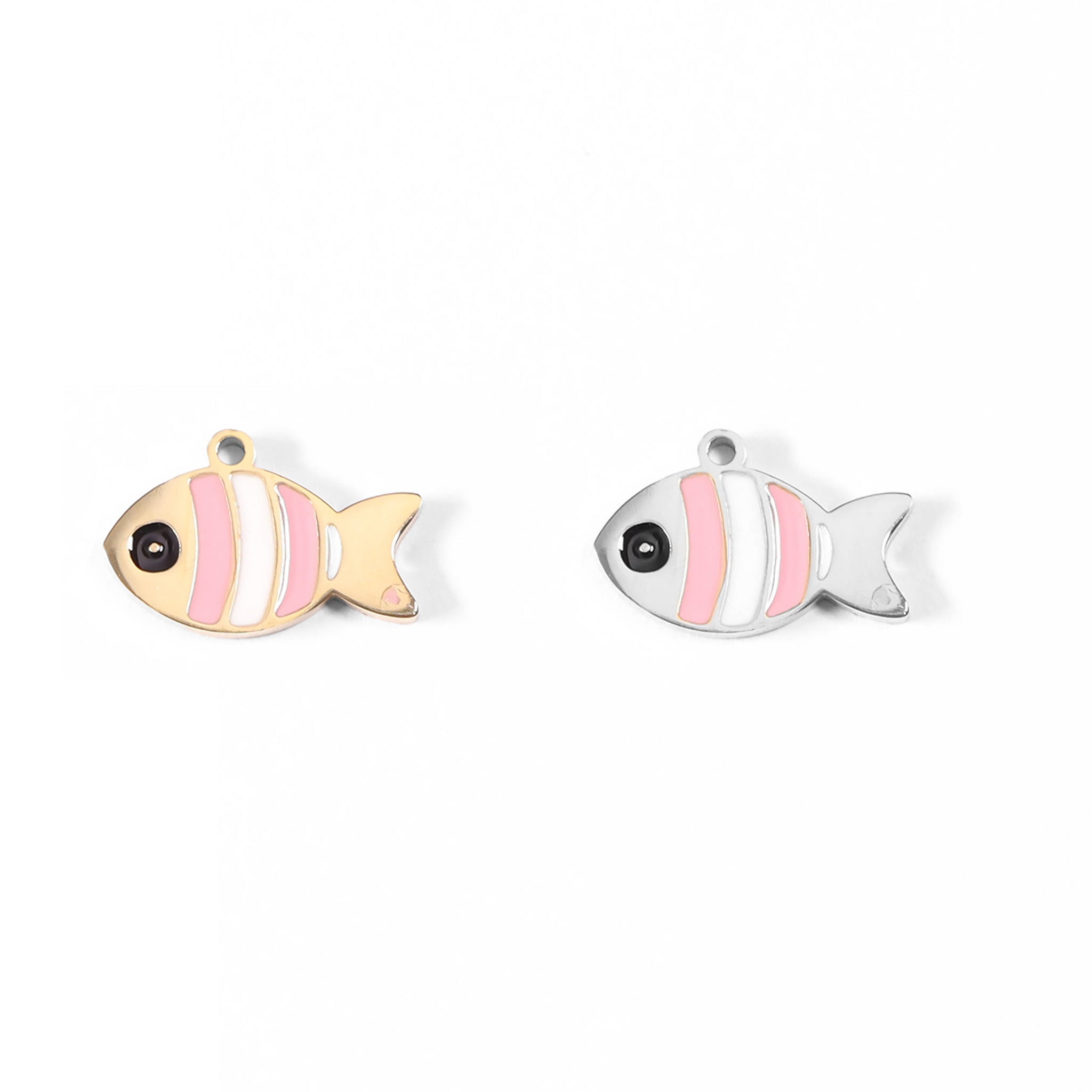 18K Gold PVD Stainless Steel Epoxy Pink And White Fish Charm / PDL0066