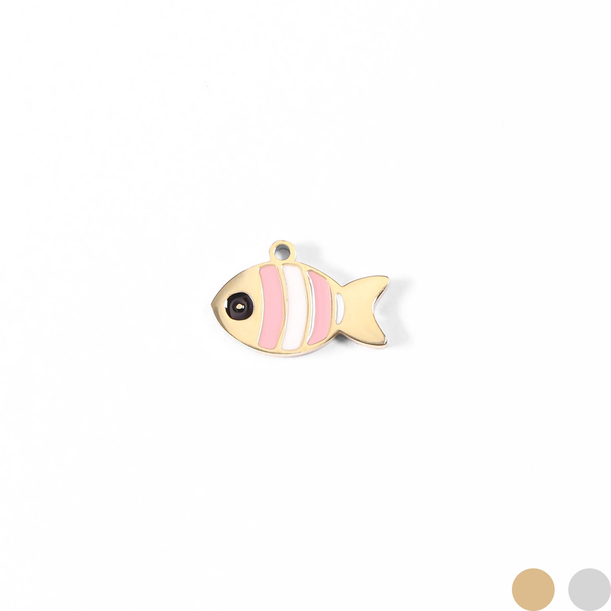 18K Gold PVD Stainless Steel Epoxy Pink And White Fish Charm / PDL0066