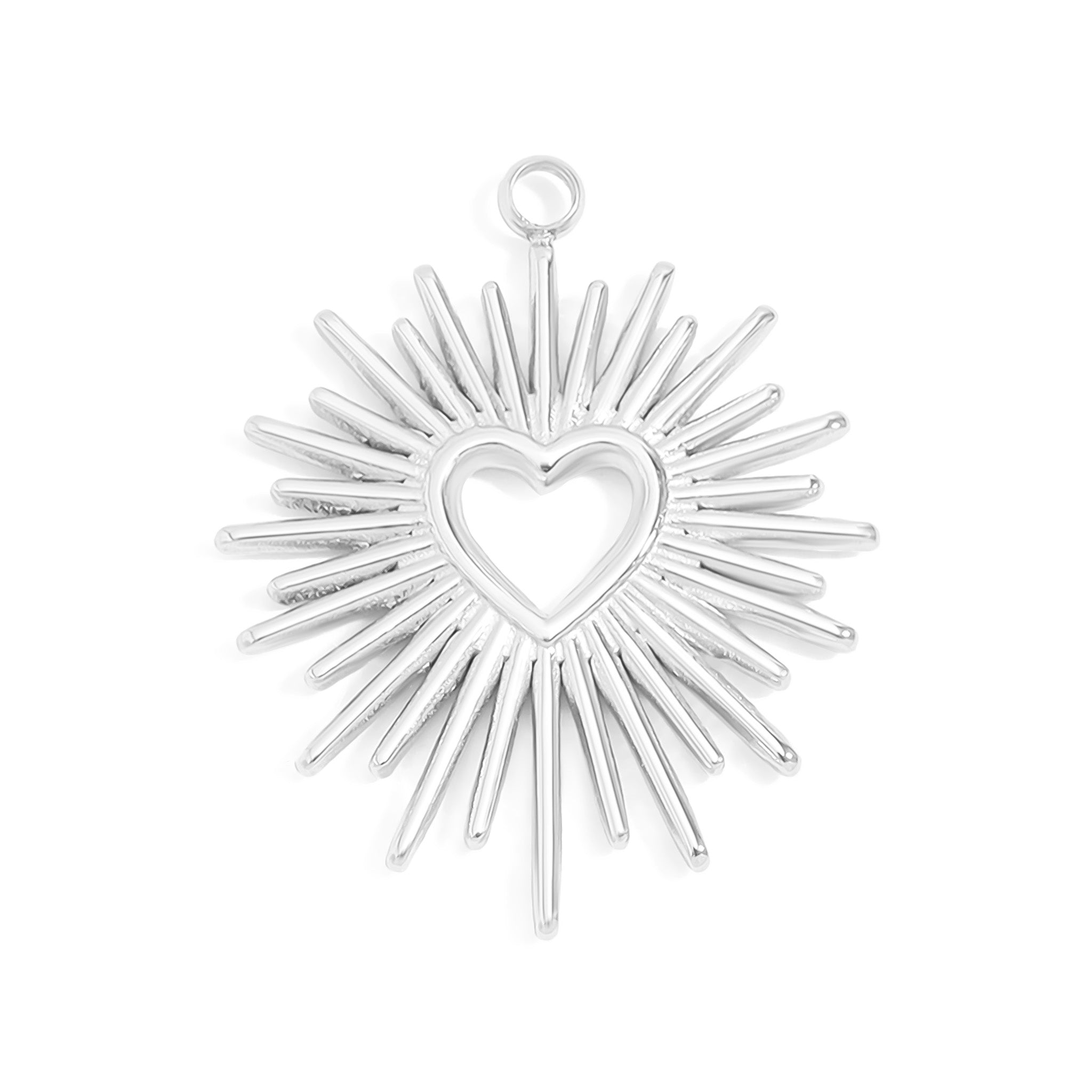 18K Gold PVD Stainless Steel Textured Sunburst Heart Charm / PDL0068