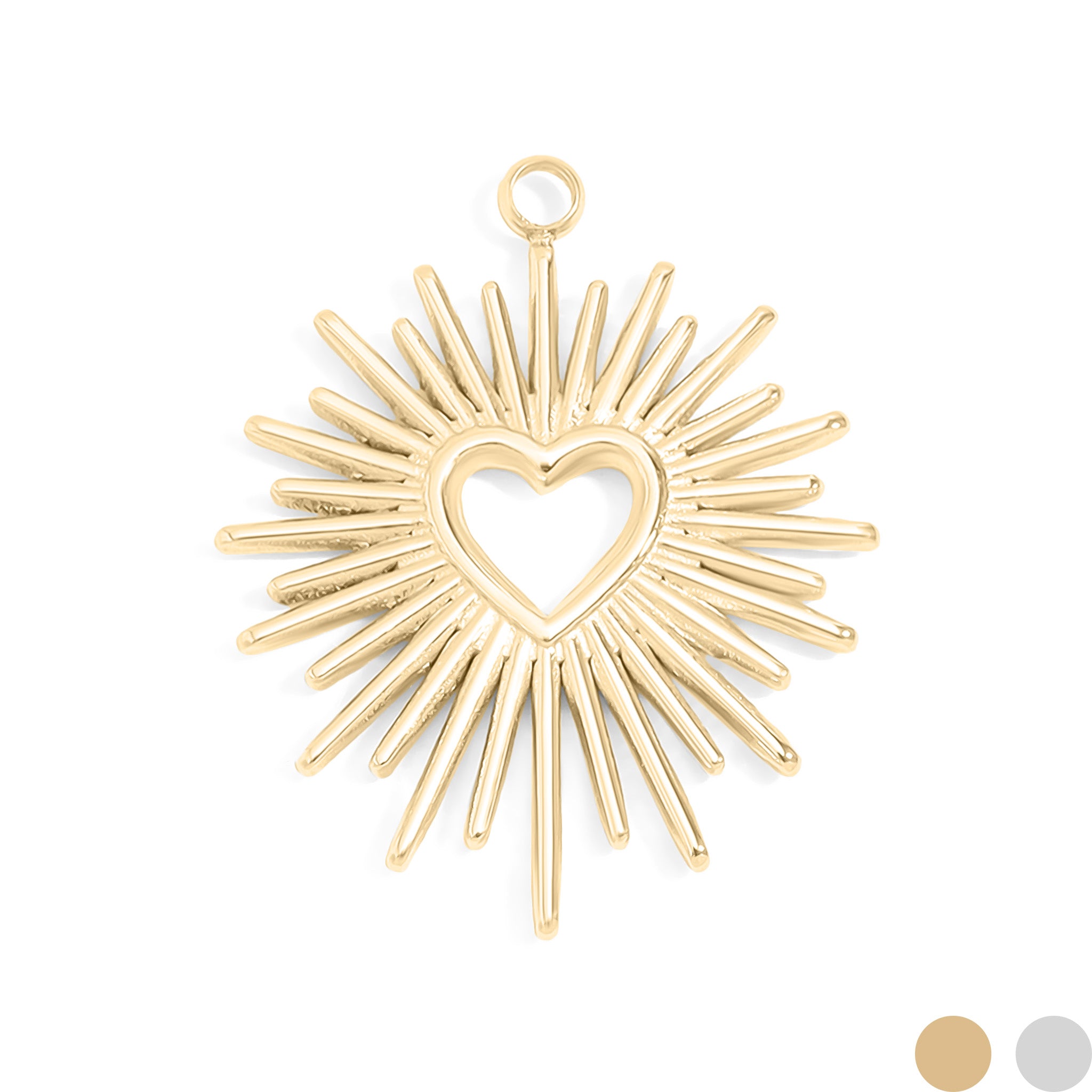 18K guld PVD rostfritt stål Textured Sunburst Heart Charm / PDL0068