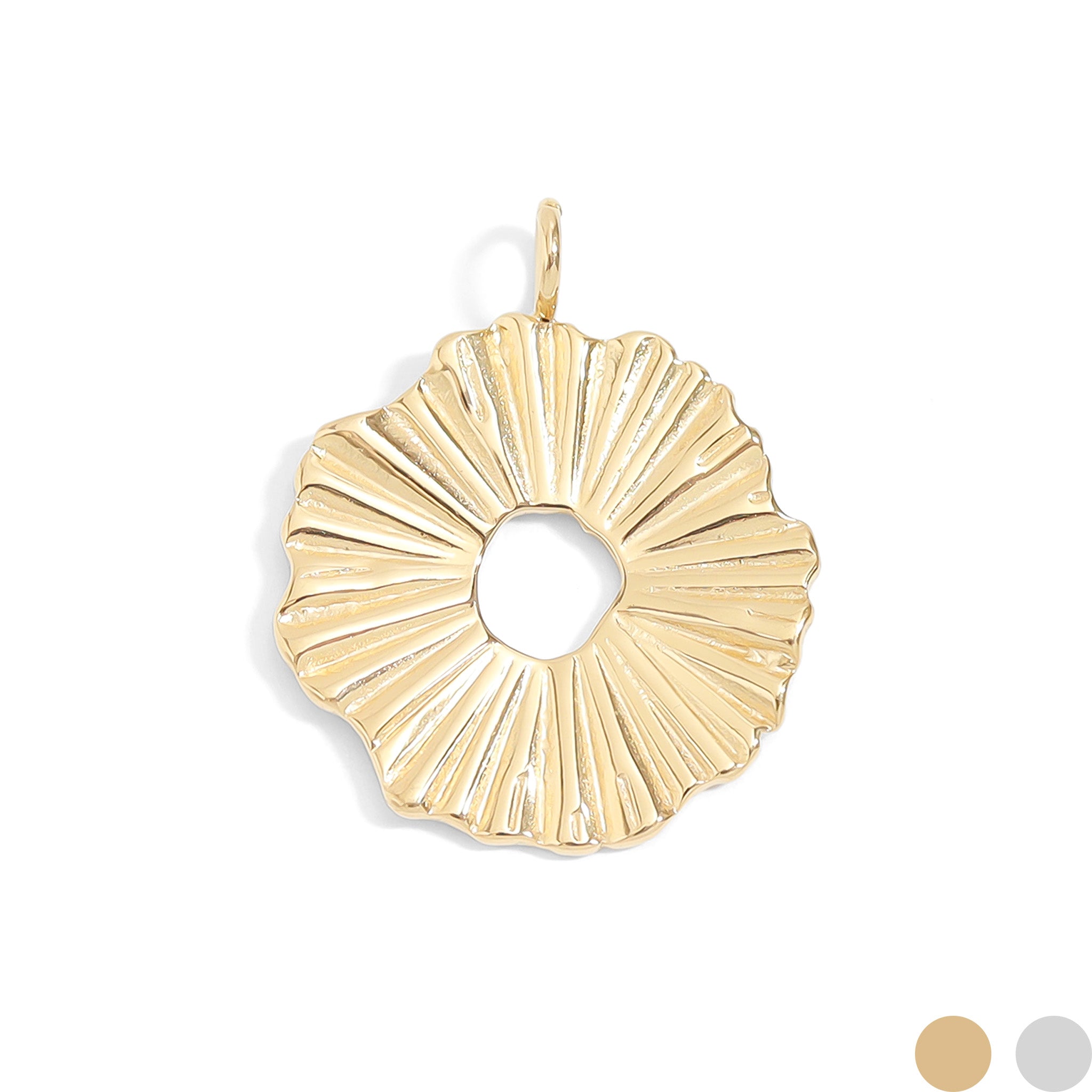 18K Gold PVD Stainless Steel Textured Sunburst Circle Charm / PDL0069