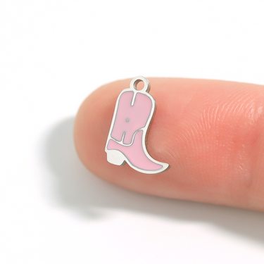 Stainless Steel Epoxy Pink Cowgirl Boot Charm