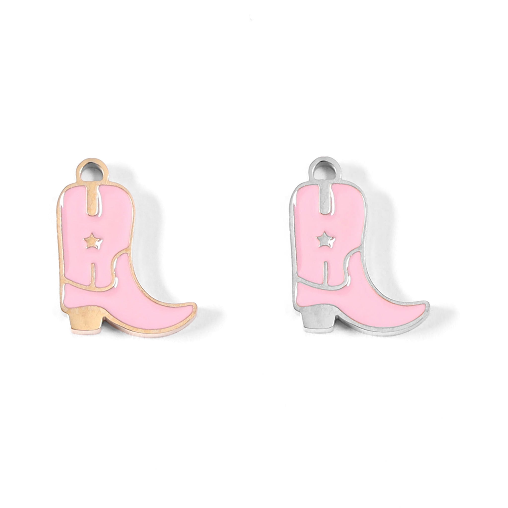 18K Gold PVD Stainless Steel Epoxy Pink Cowgirl Boot Charm / PDL0072