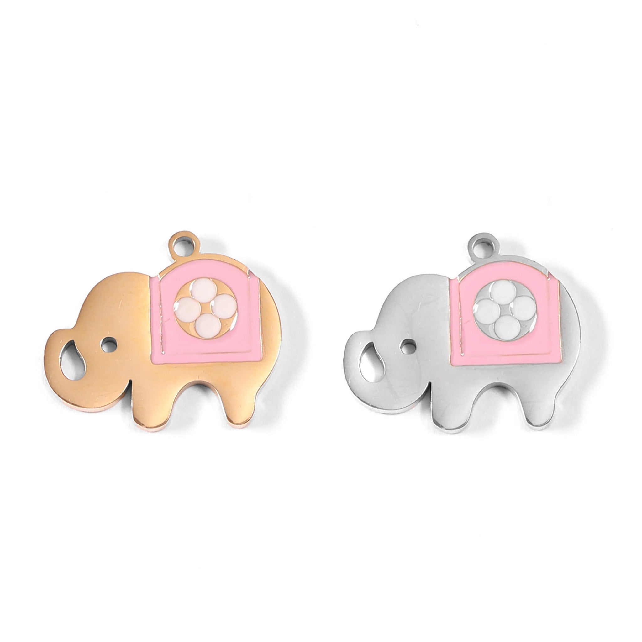 18K Gold PVD Stainless Steel Pink Epoxy Elephant Charm / PDL0073