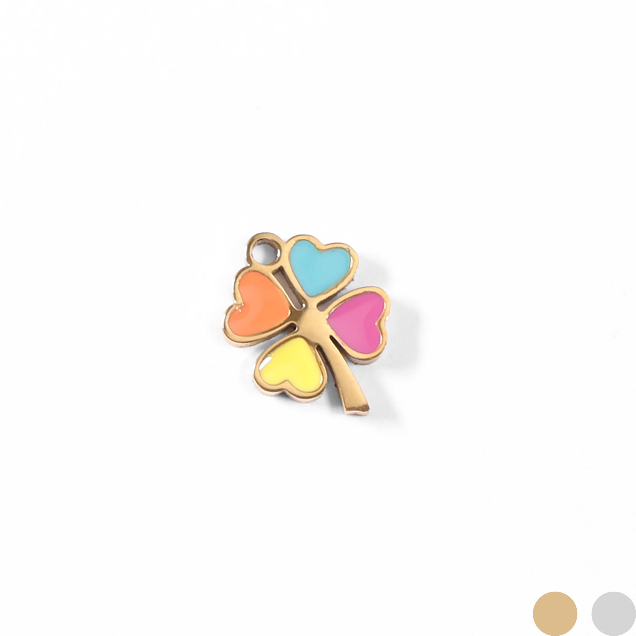 18K Gold PVD Stainless Steel Epoxy Multi-Colored 4 Leaf Clover Charm / PDL0085