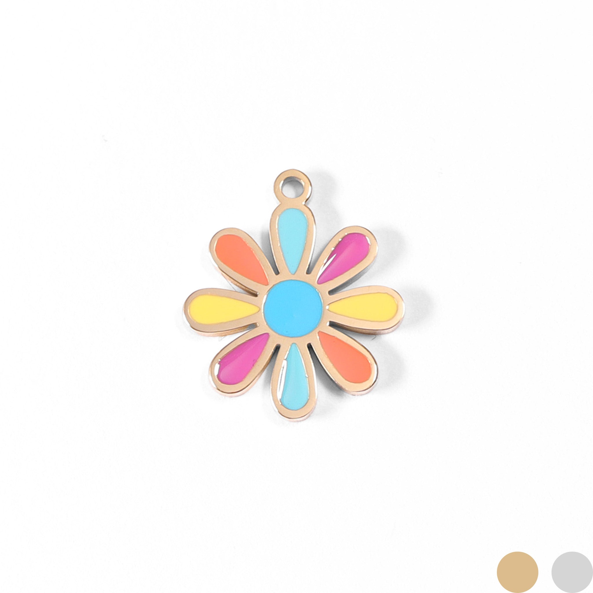 18k Gold PVD Rostfritt stål flerfärgat epoxyblomma charm / PDL0092
