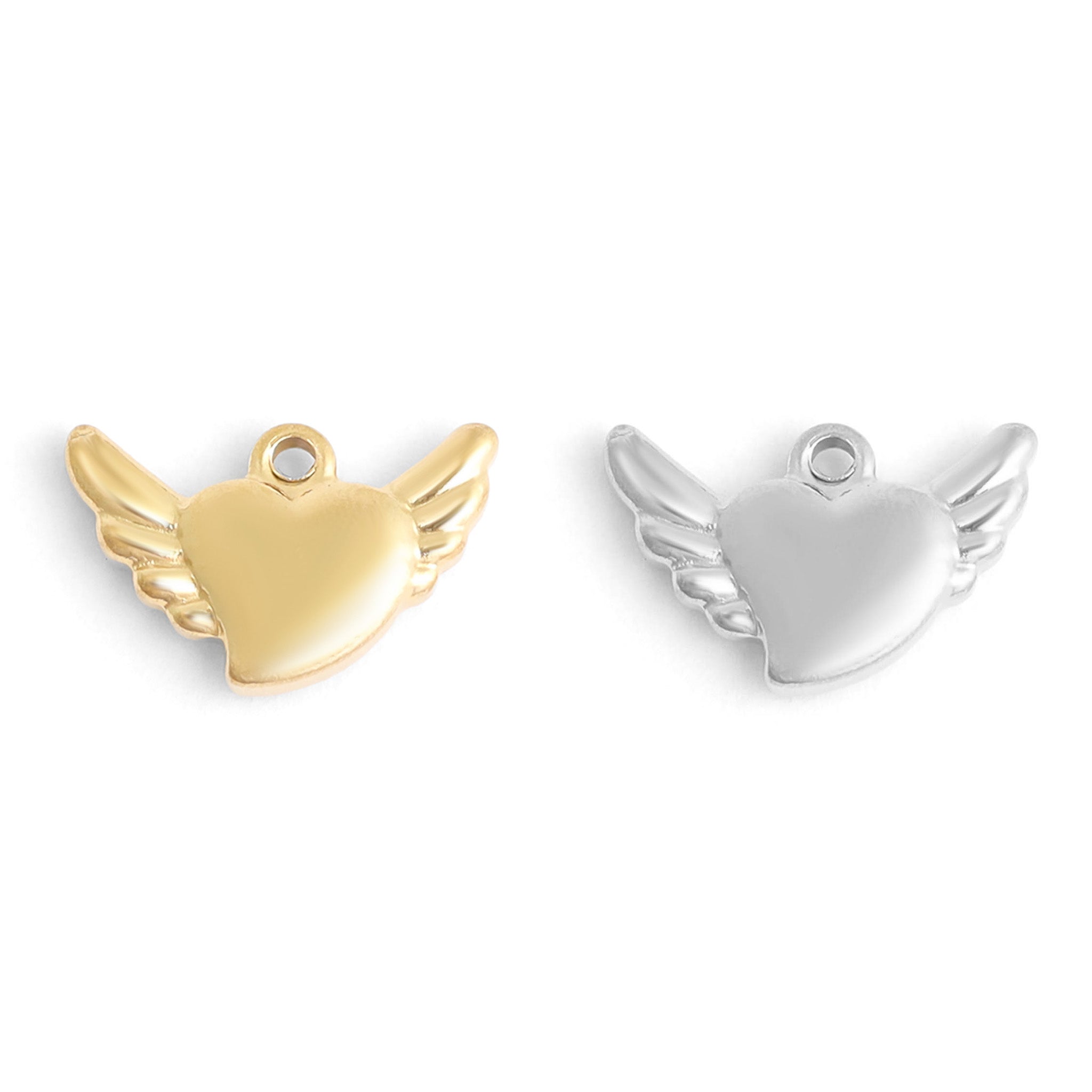 18K Gold PVD Stainless Steel Heart With Angel Wings Charm / PDL0107