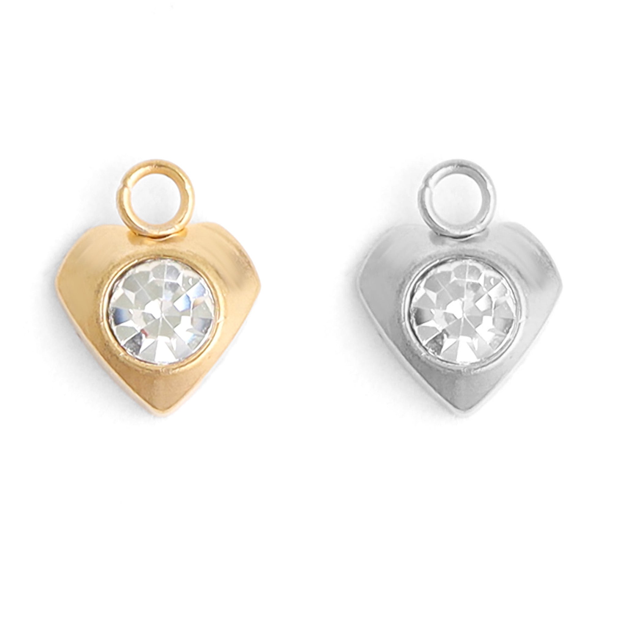 18K Gold PVD Stainless Steel Heart With Cubic Zirconia Charm / PDL0111