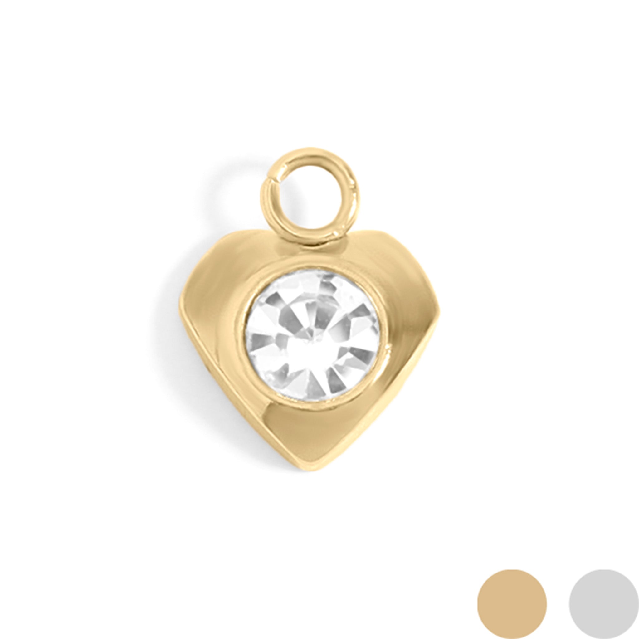 18K Gold PVD Stainless Steel Heart With Cubic Zirconia Charm / PDL0111