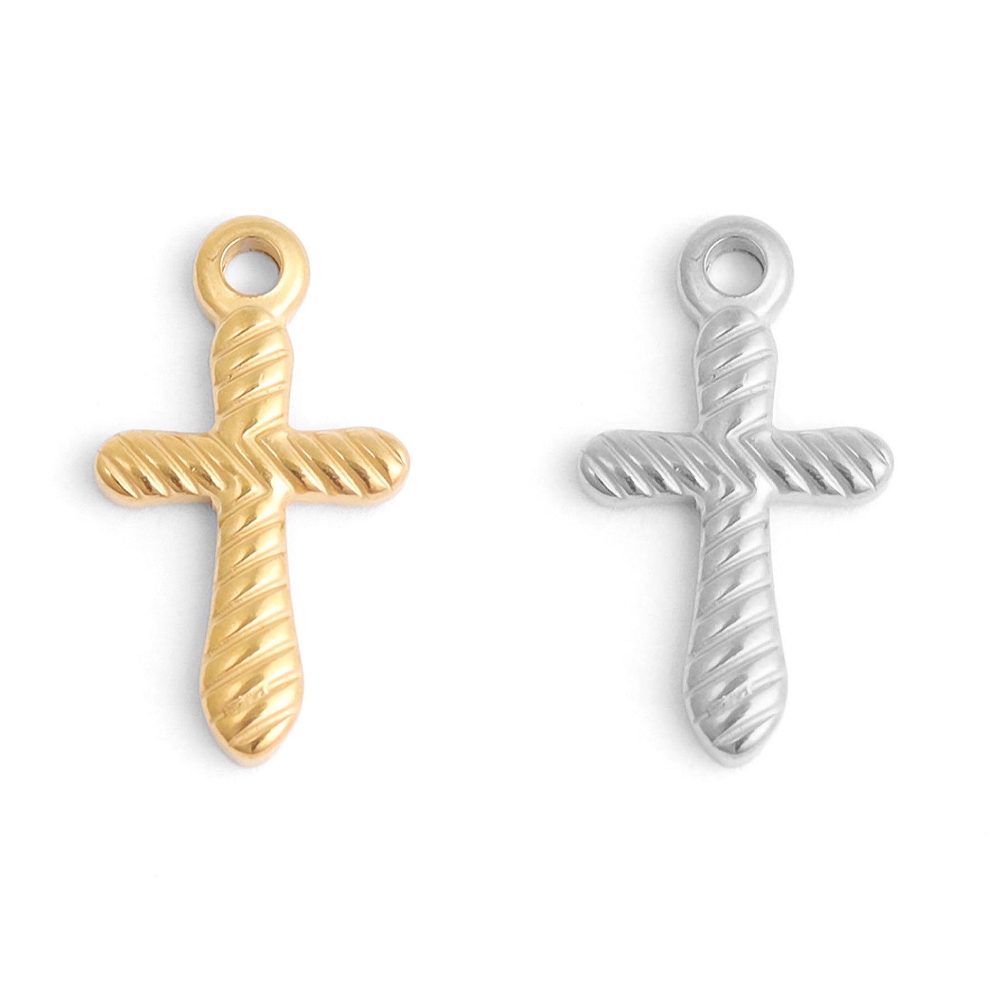 18K Gold PVD Stainless Steel Textured Cross Charm / PDL0114