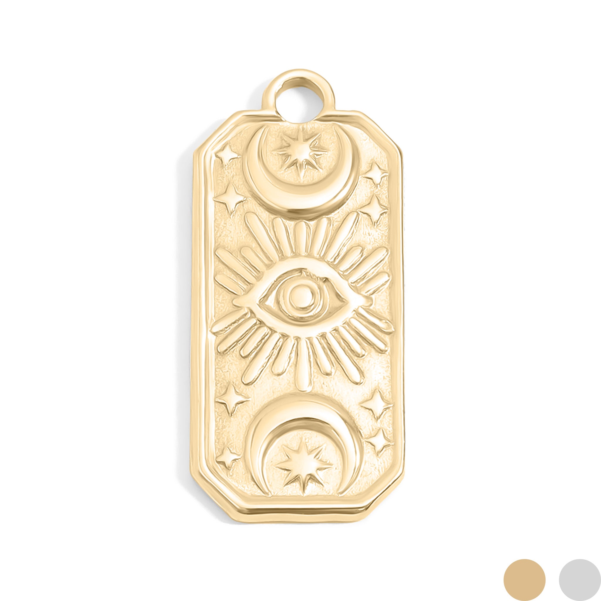 18K Gold PVD Stainless Steel Rectangle Mystical Symbol Charm / PDL0117