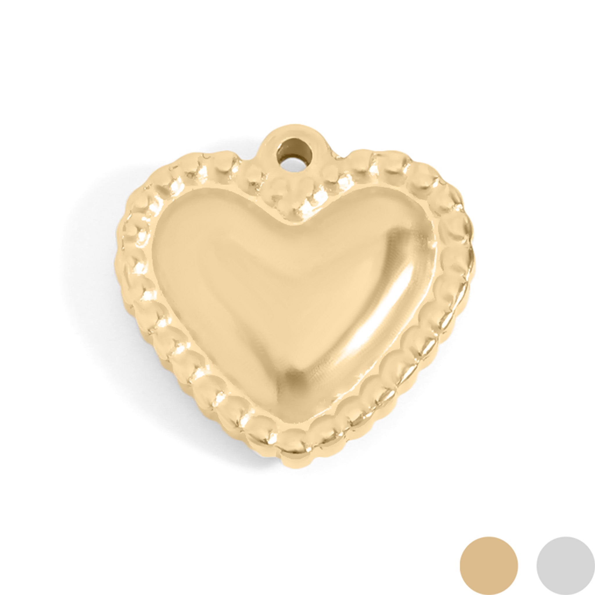 18K Gold PVD Stainless Steel Beaded Trim Heart Charm / PDL0118