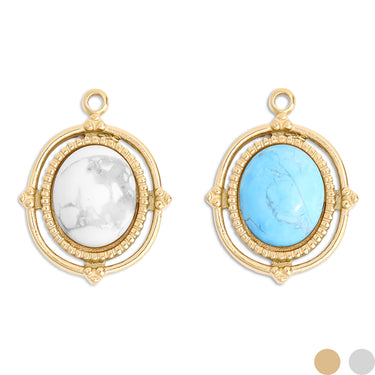 18K Gold PVD Stainless Steel Roped Frame Oval Semi Precious Stone Charm / PDL0119