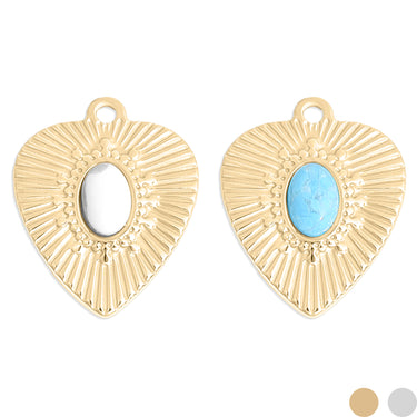 PVD en or 18 carats en acier inoxydable Sunburst coeur semi-précieux charme de pierre/PDL0120