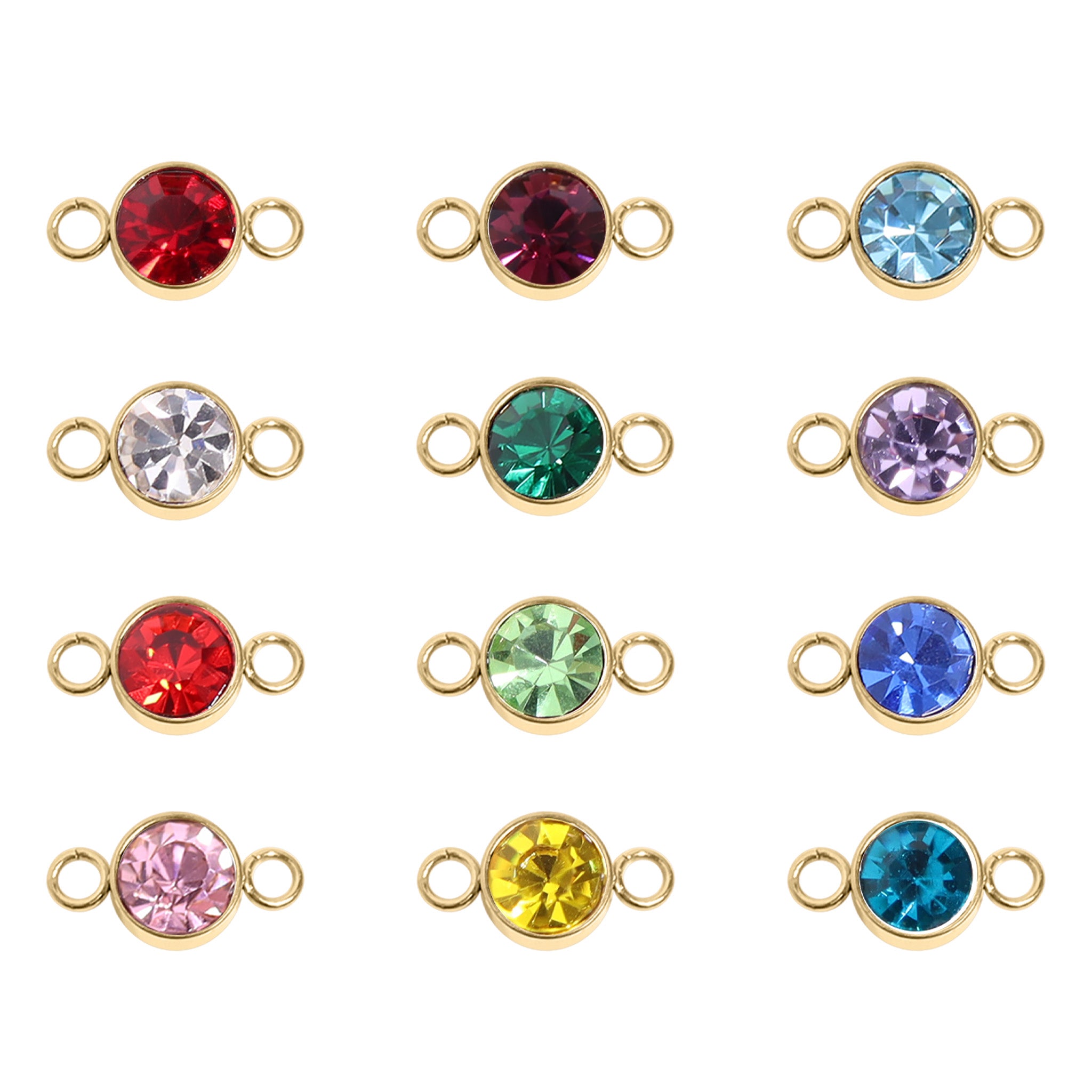 18K Gold PVD Stainless Steel Birthstone Connector Charm