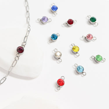 Stainless Steel Round Cubic Zirconia Birthstone Connector Charm / PDL0121