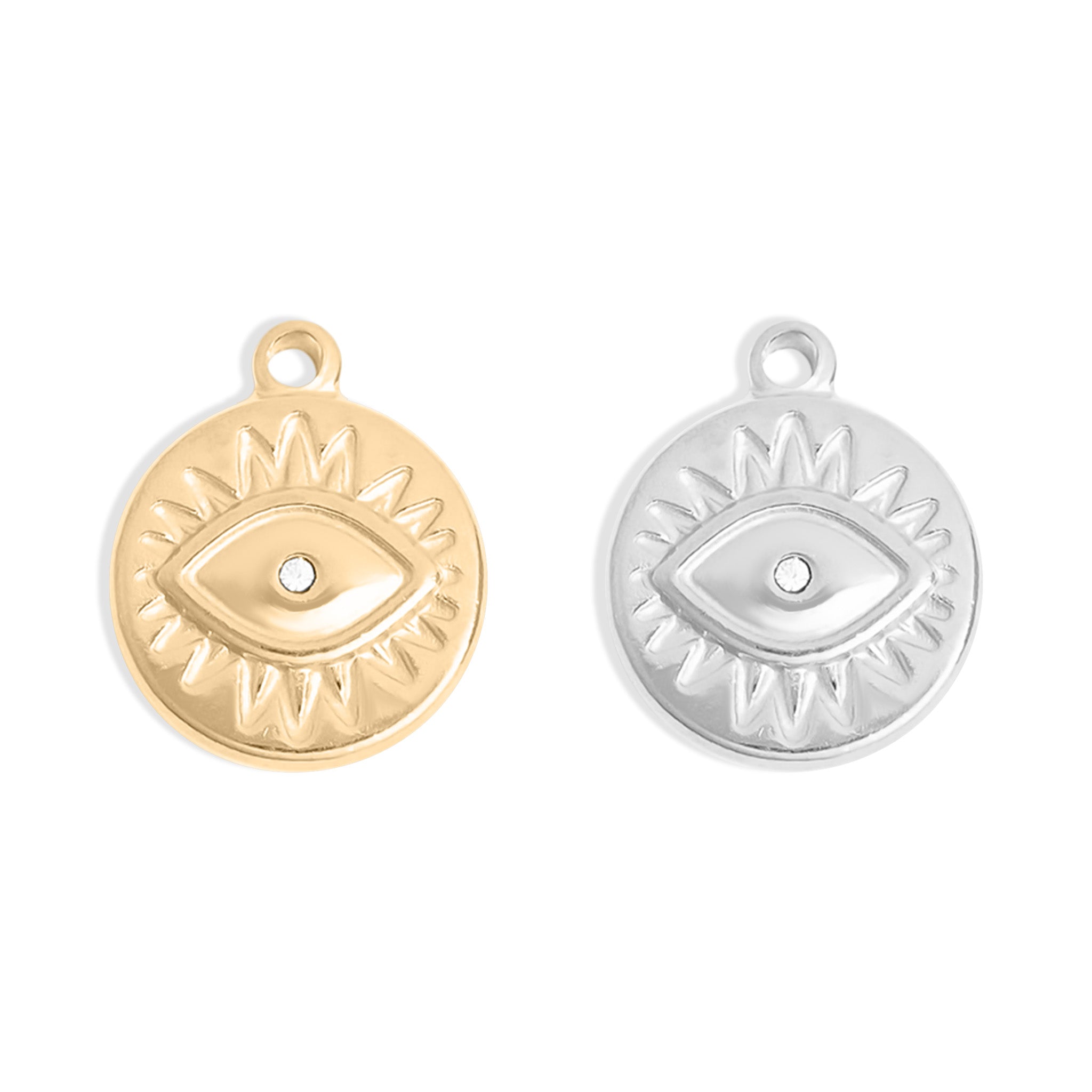 18K Gold PVD Edelstahl Kristall Böse Augen Sonnenscheibe Charm/PDL0127