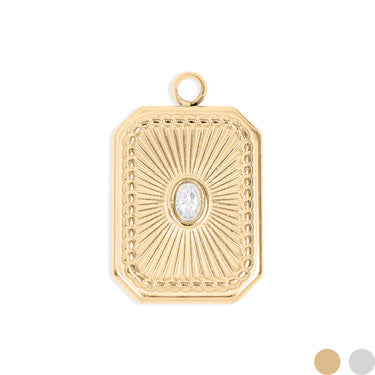 PVD en or 18 carats Rectangle en acier inoxydable Charme en cristal Sunburst/PDL0128