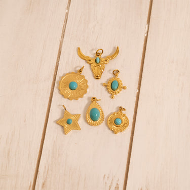 Gold Flower Turquoise Center Pendant