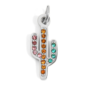 Stainless Steel Cactus with CZ Stone Charm