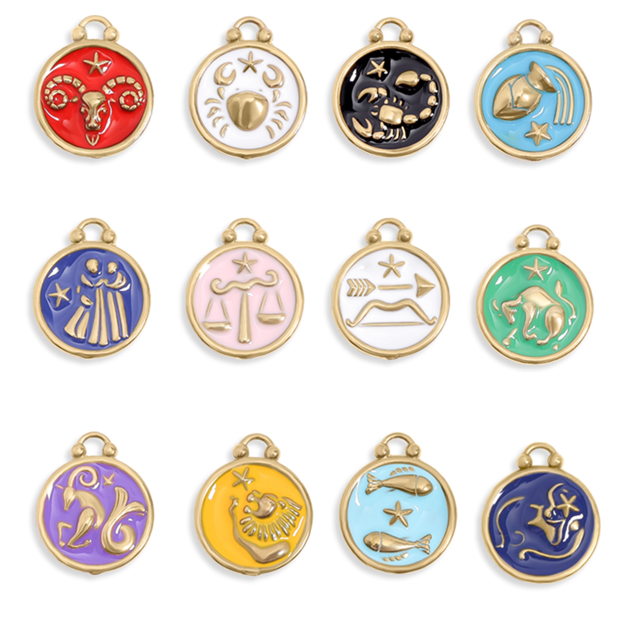 18K Gold PVD Stainless Steel Epoxy Filled Zodiac Pendants / PDL0218