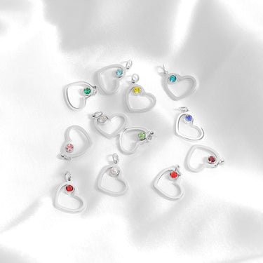 Birthstone Heart Charm group stainless Steel 