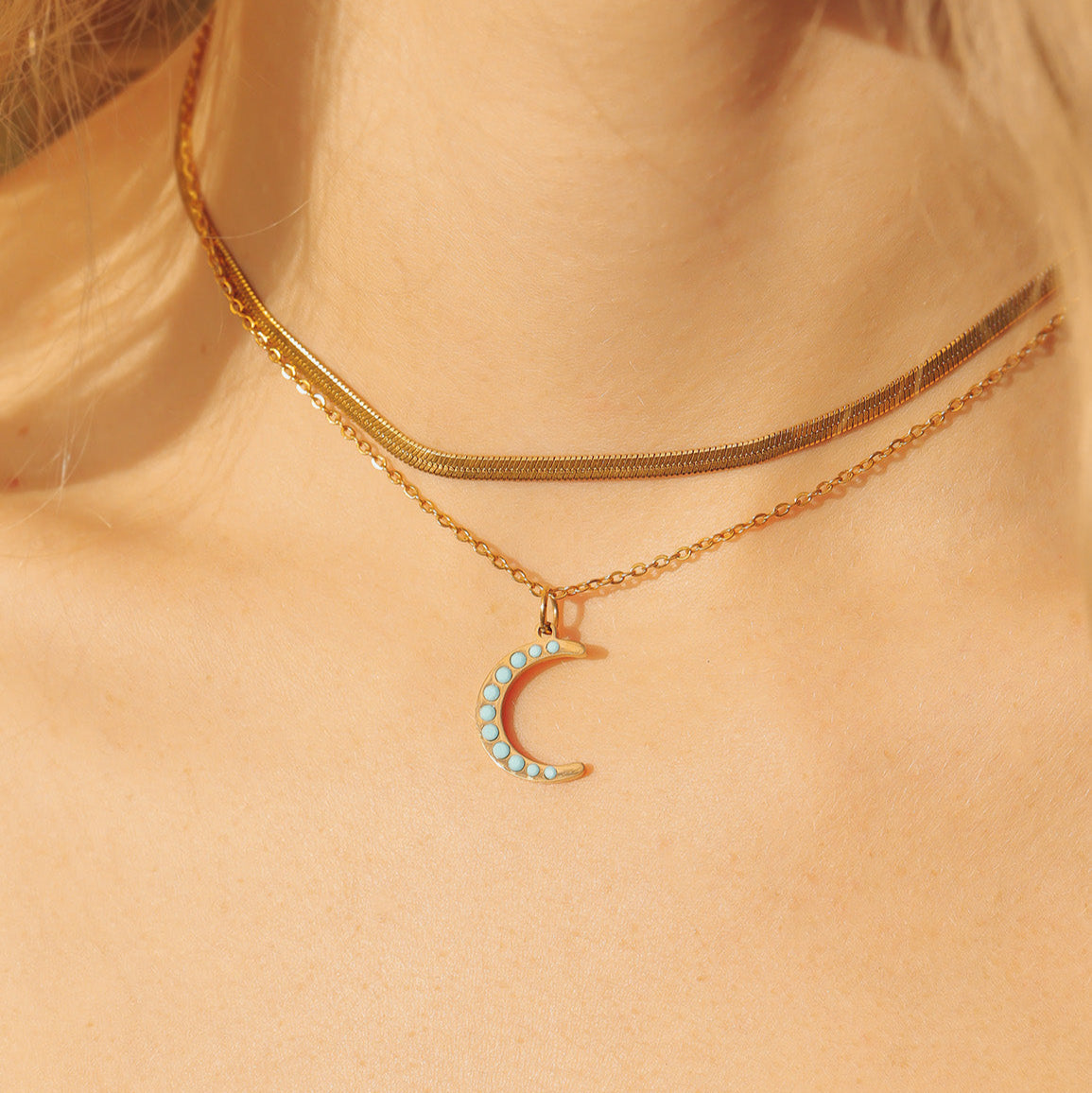 Turquoise Stone Moon Charm