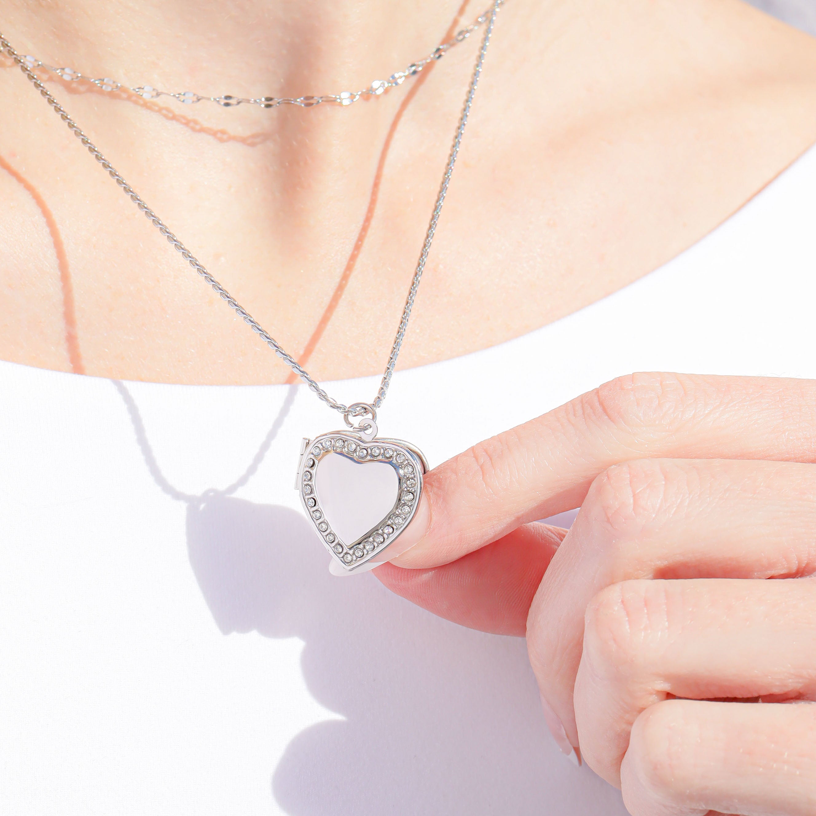 18K Gold PVD Stainless Steel Heart Locket with Stones / PDL0238