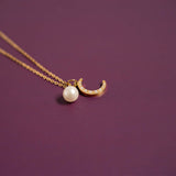 18K Gold PVD Stainless Steel Pearl Moon Charm