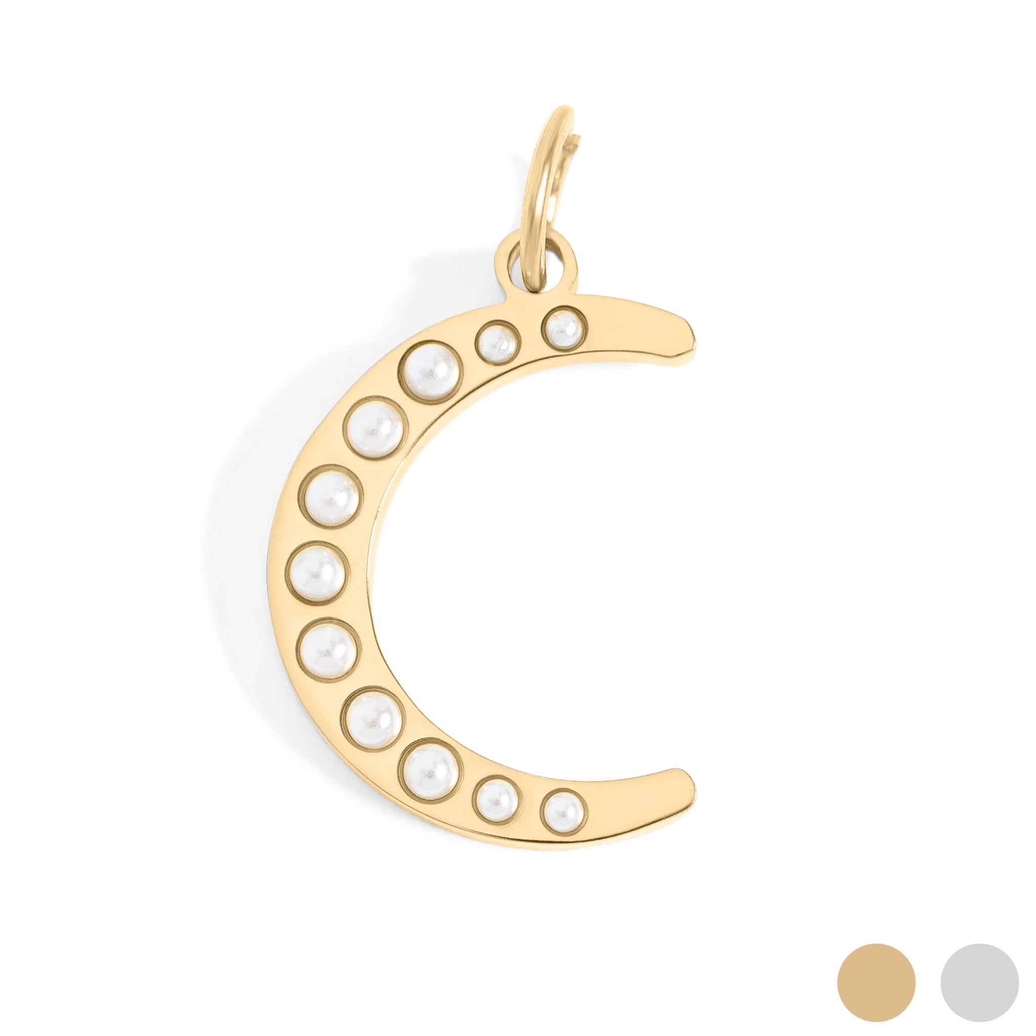 18K Gold PVD Stainless Steel Pearl Moon Charm