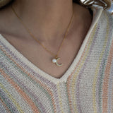 18K Gold PVD Stainless Steel Pearl Moon Charm