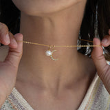 18K Gold PVD Stainless Steel Pearl Moon Charm