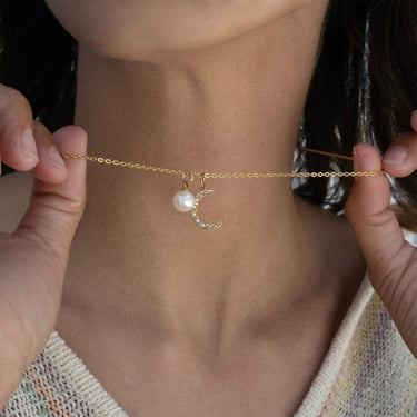 18K Gold PVD Stainless Steel Pearl Moon Charm