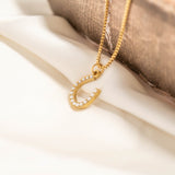 18K Gold PVD Stainless Steel Pearl Horseshoe Charm