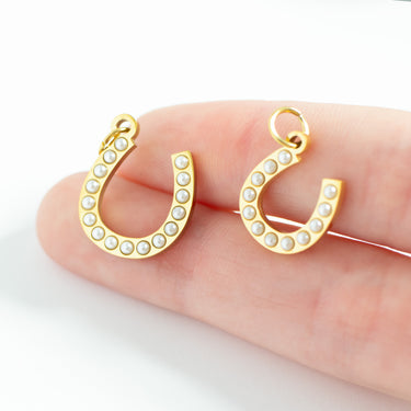 18K Gold PVD Stainless Steel Pearl Horseshoe Charm